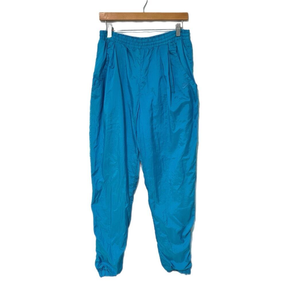 Vintage Nike Track Pants Mens Large Blue Y2K Nylon Ankle Zip Lined Swoosh
